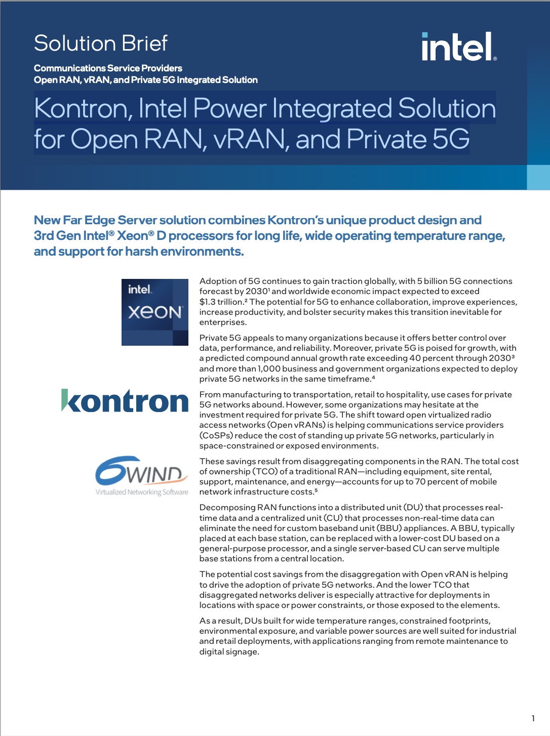 Kontron, Intel Power Integrated Solution for Open RAN, vRAN, and Private 5G